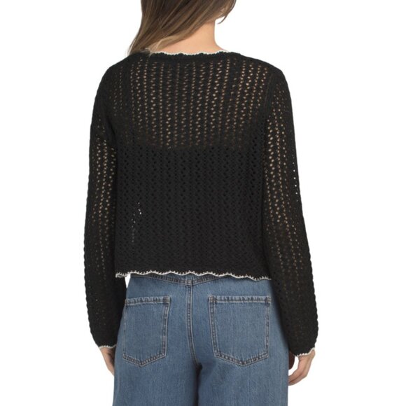 GEMMA+ JANE Black/ivory Scallop Edge Open Stitch Cardigan - Picture 2 of 2